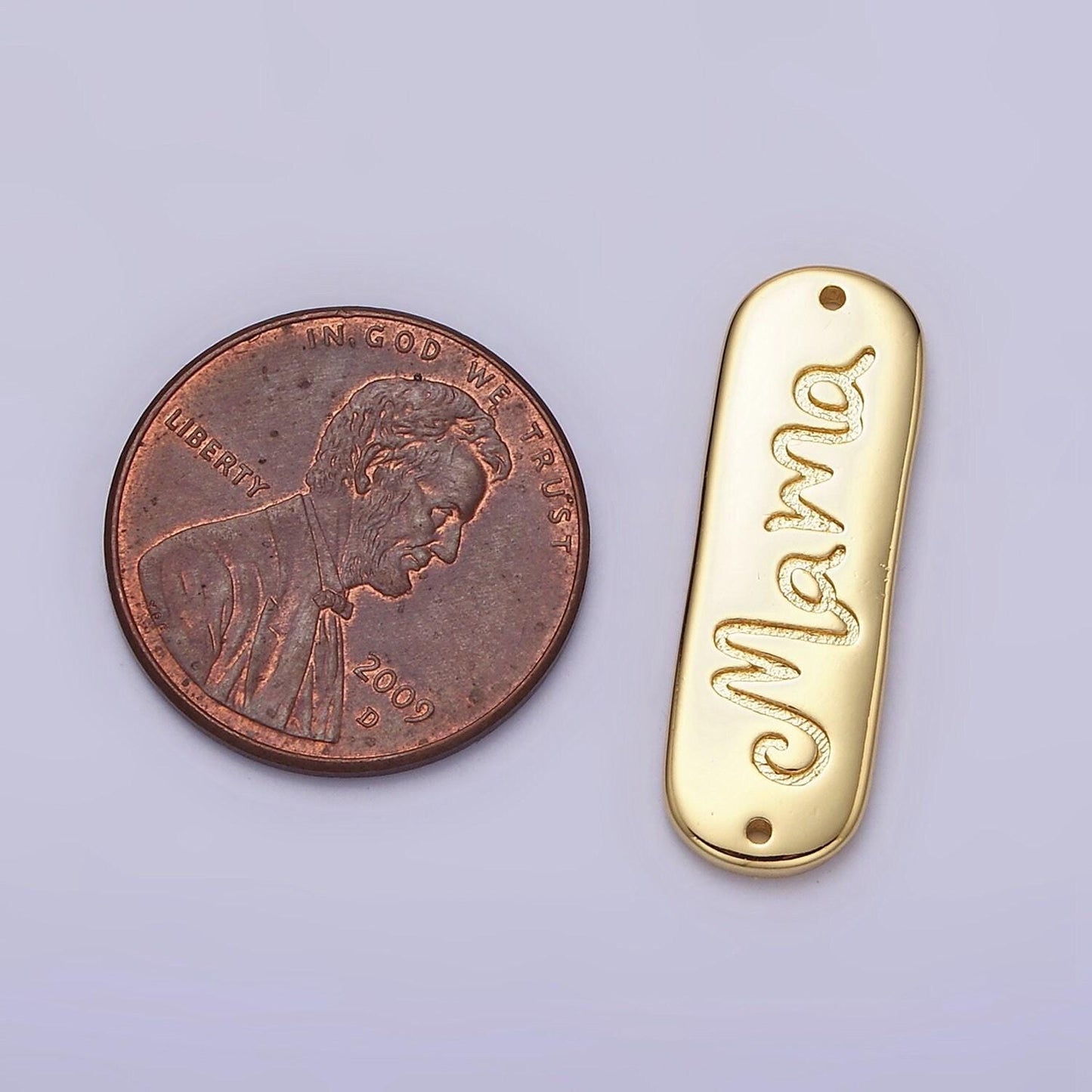 24k gold filled 25mm "mama" handwritten script tag connector for bracelet component | y754