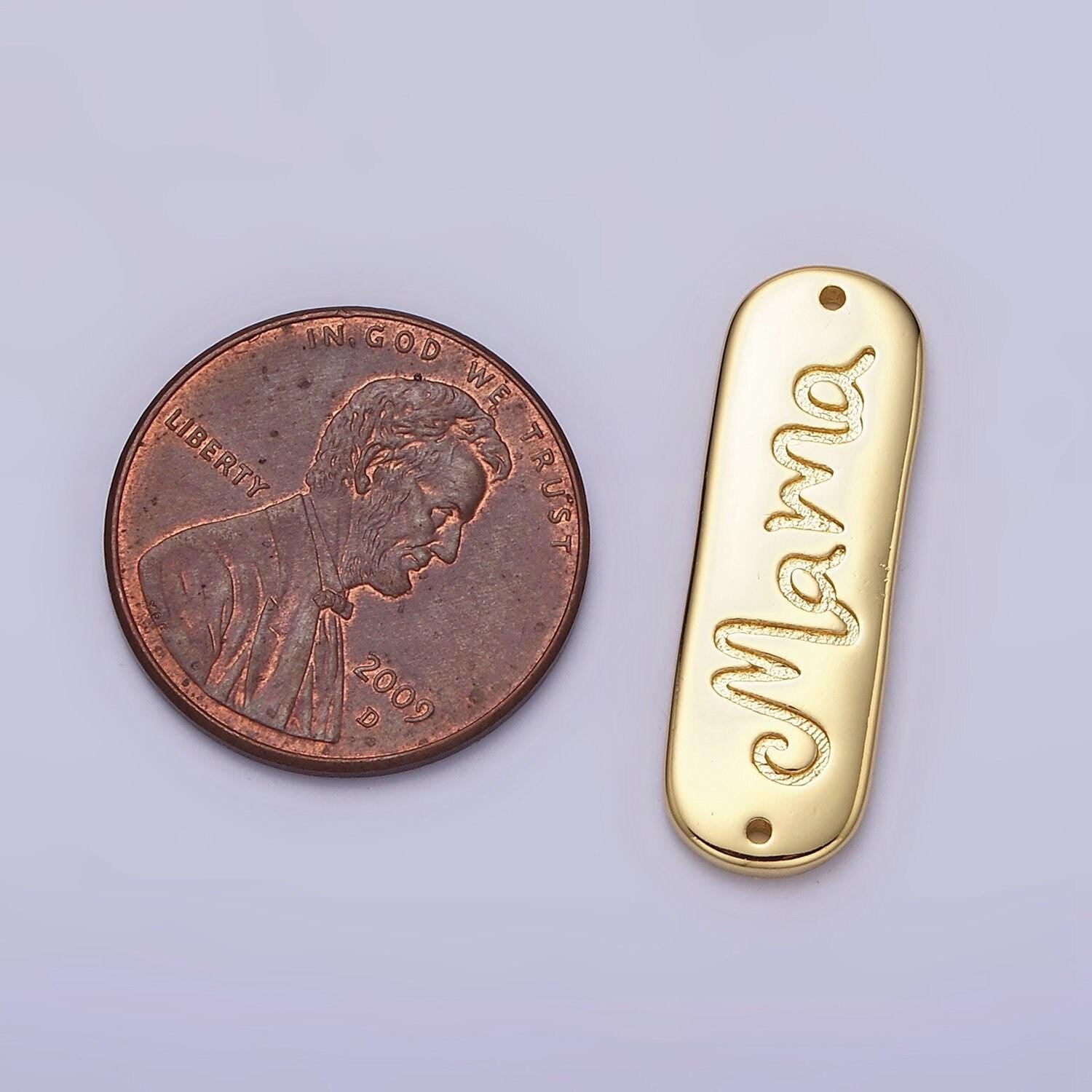 24k gold filled 25mm "mama" handwritten script tag connector for bracelet component | y754