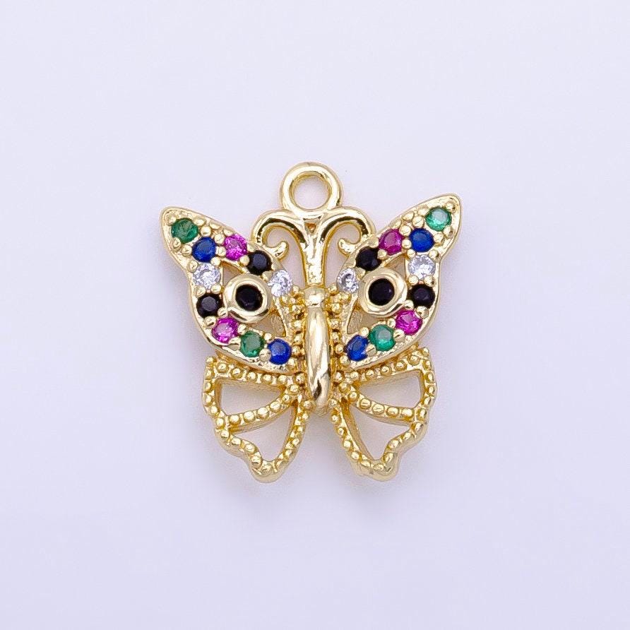 Mini rainbow gold butterfly charm cubic animal charm mariposa monarch pendant dangle charms for bracelet necklace earring component d781