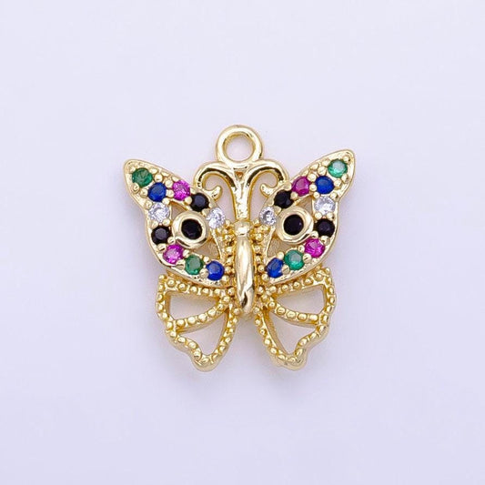Mini rainbow gold butterfly charm cubic animal charm mariposa monarch pendant dangle charms for bracelet necklace earring component d781