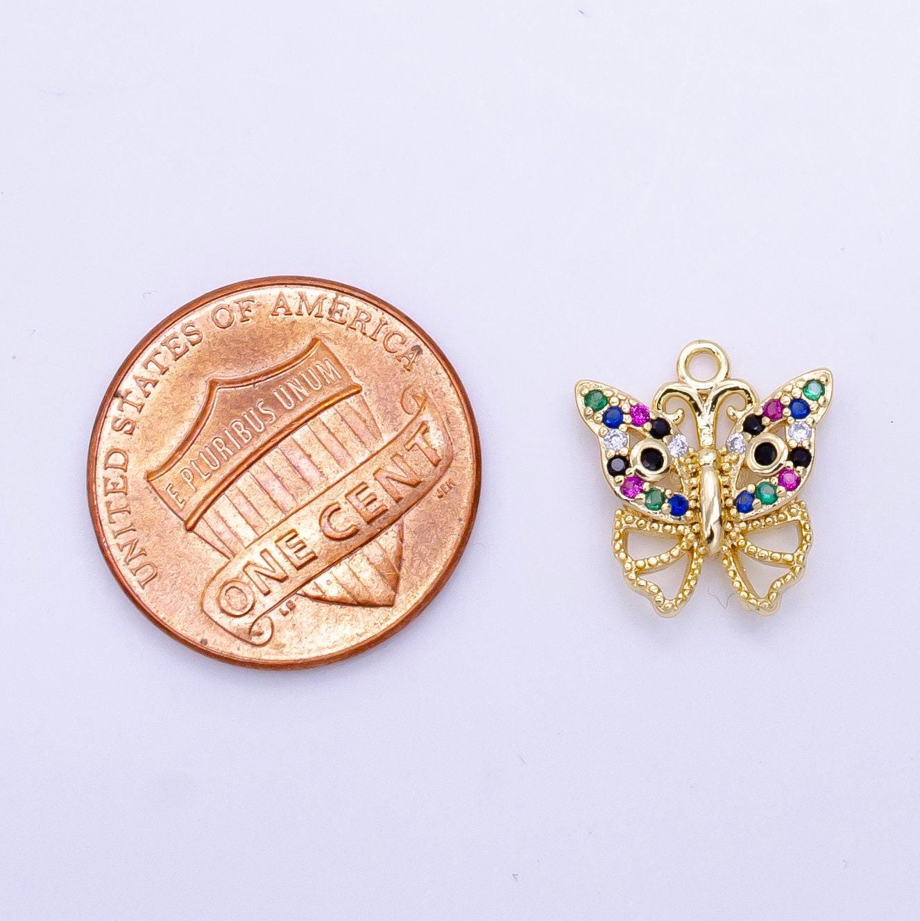Mini rainbow gold butterfly charm cubic animal charm mariposa monarch pendant dangle charms for bracelet necklace earring component d781