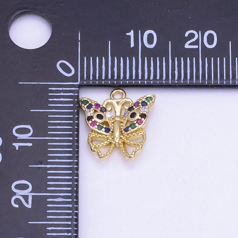Mini rainbow gold butterfly charm cubic animal charm mariposa monarch pendant dangle charms for bracelet necklace earring component d781