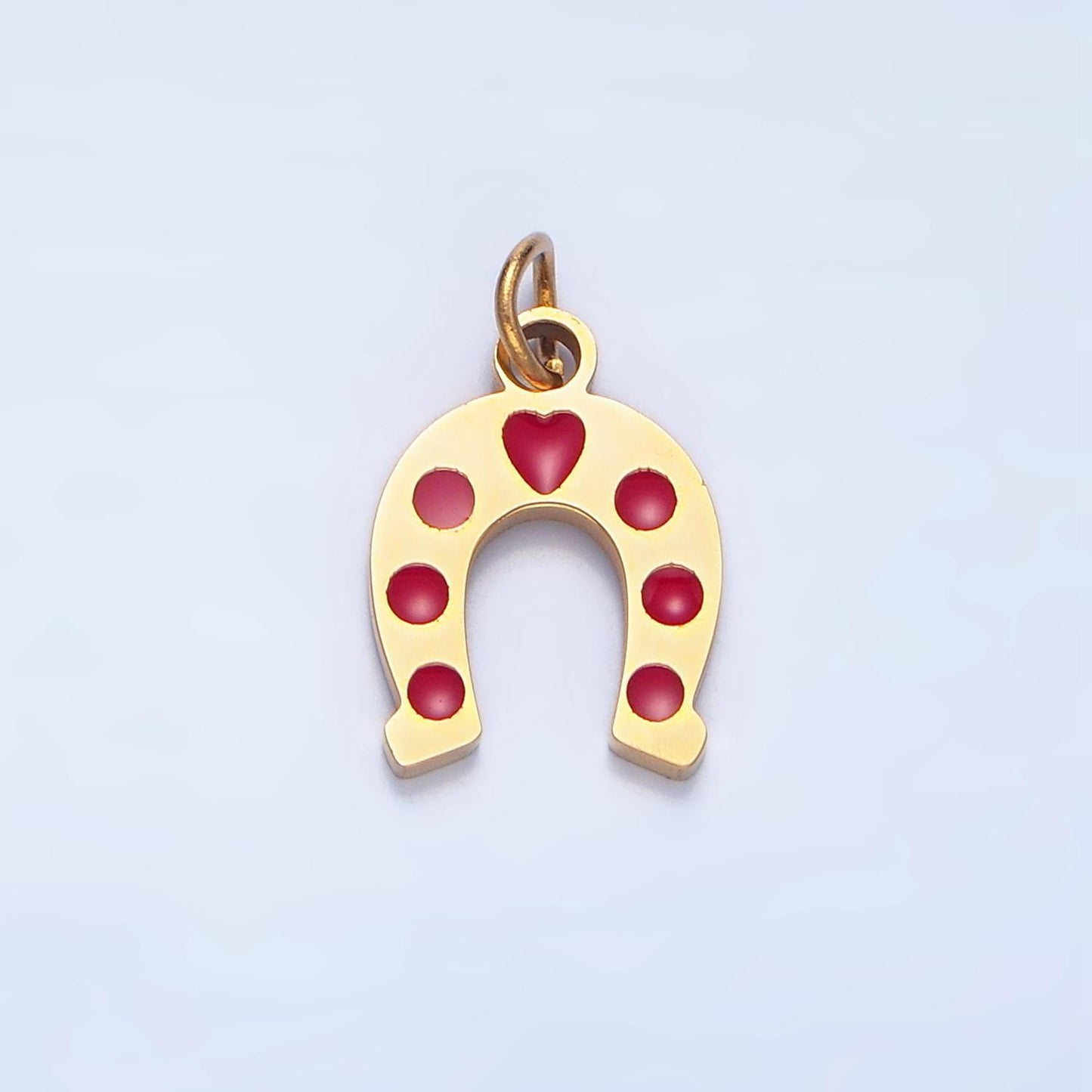 Enamel red heart horseshoe stainless steel charm | p-1516