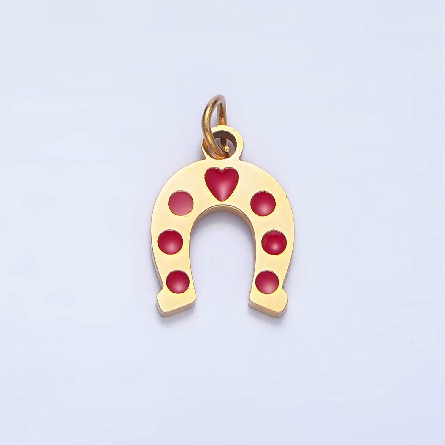 Enamel red heart horseshoe stainless steel charm | p-1516