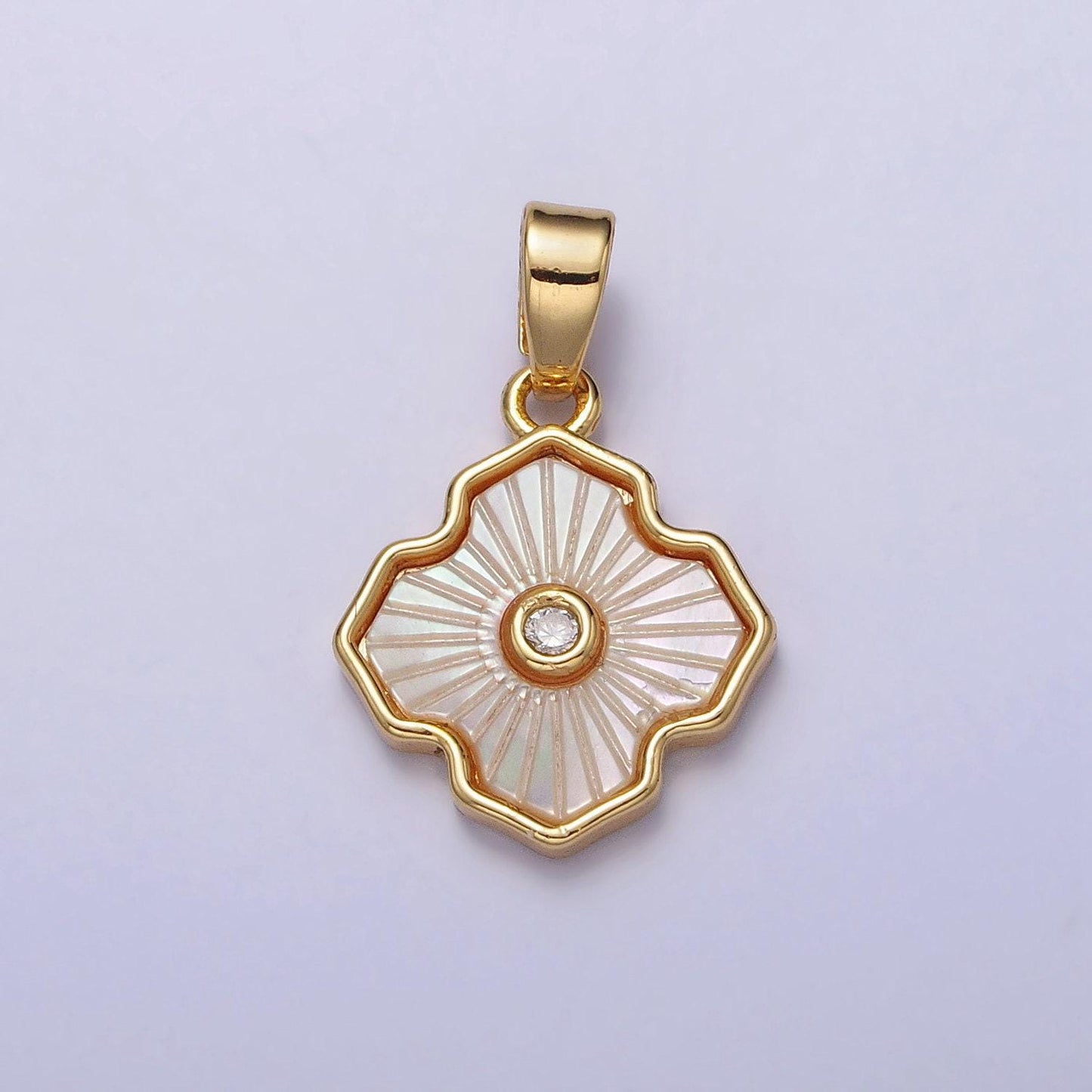 14k gold filled flower white shell pearl antique artisan quatrefoil pendant flower charm minimalist lucky jewelry | aa105