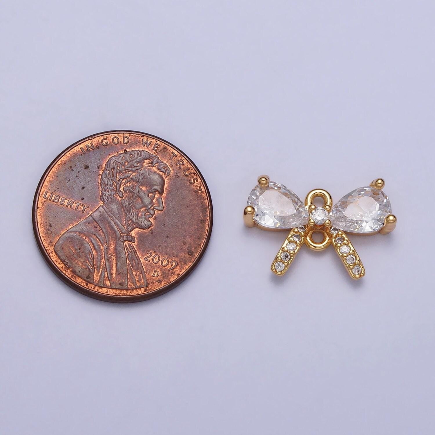 Mini gold bowknot charm connectors 11x16.2mm cz paved mini bow charms for bracelet earring necklace supply y-709