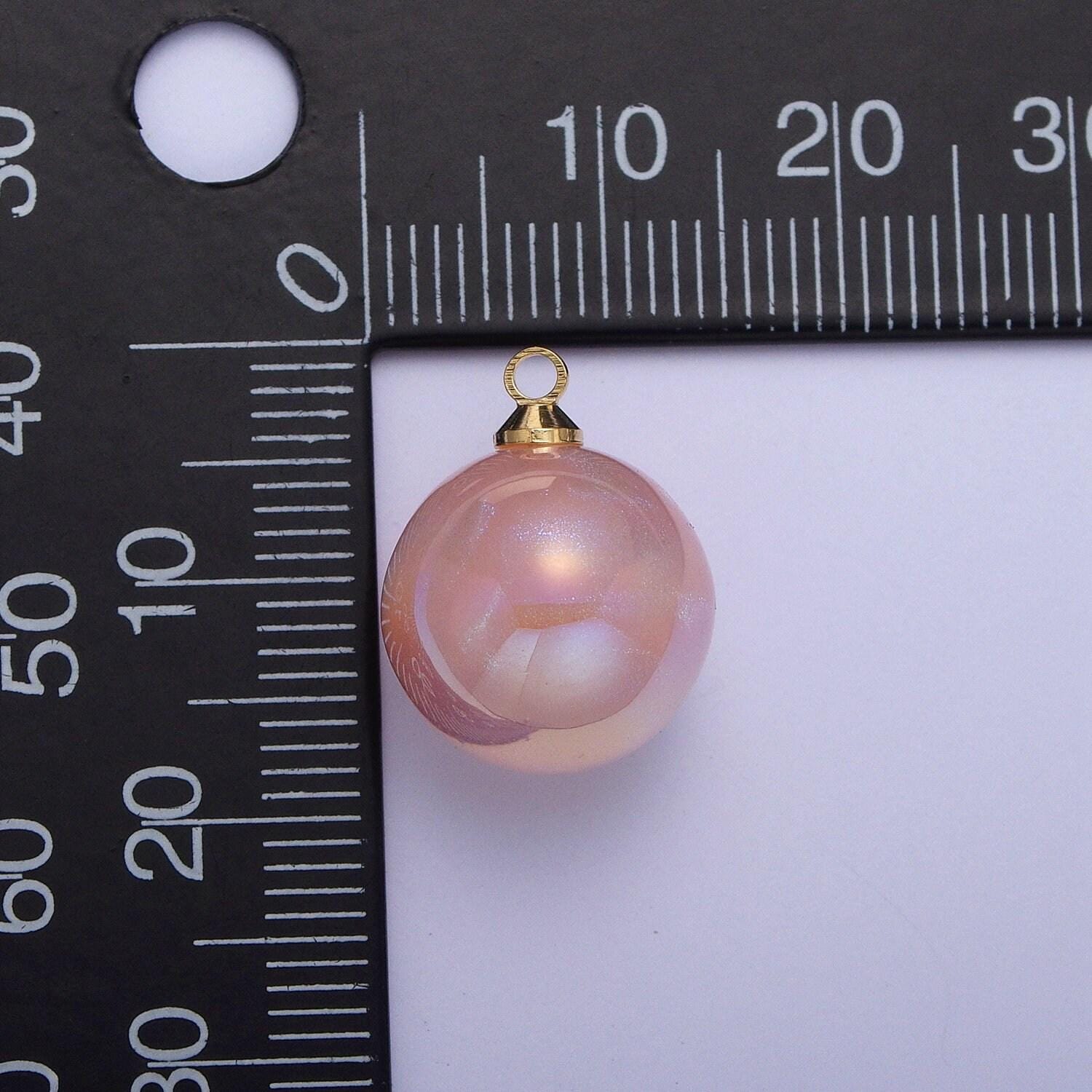 Round freshwater pearl pendant, sparkly crepe pink round pearl ball 24k gold plated charms | p-1562