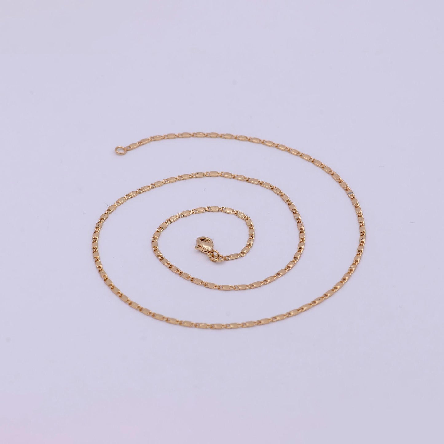 18k gold filled chain necklace, fine scroll gold chain, simple gold necklace, thin plain women's necklace 18 inch long | wa-531
