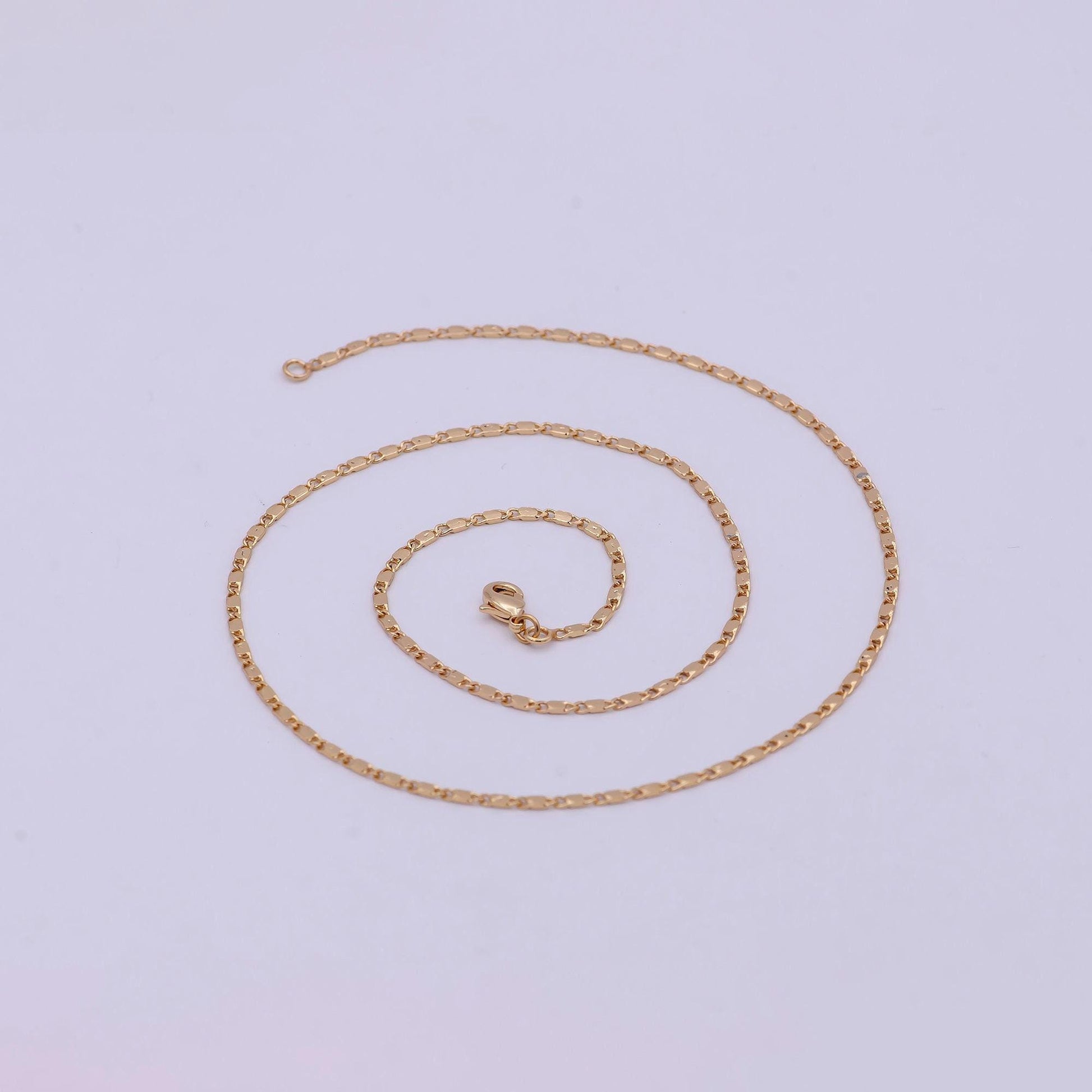 18k gold filled chain necklace, fine scroll gold chain, simple gold necklace, thin plain women's necklace 18 inch long | wa-531