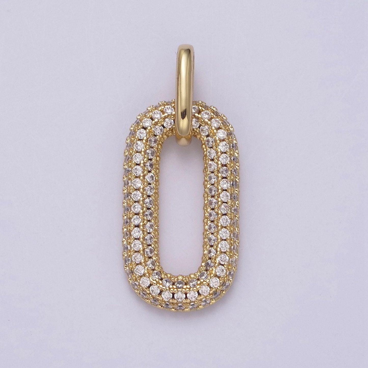 Gold filled oval paper clip link pendant, micro cz pave | diy fashion jewelry charm for necklace bracelet earring | n-543