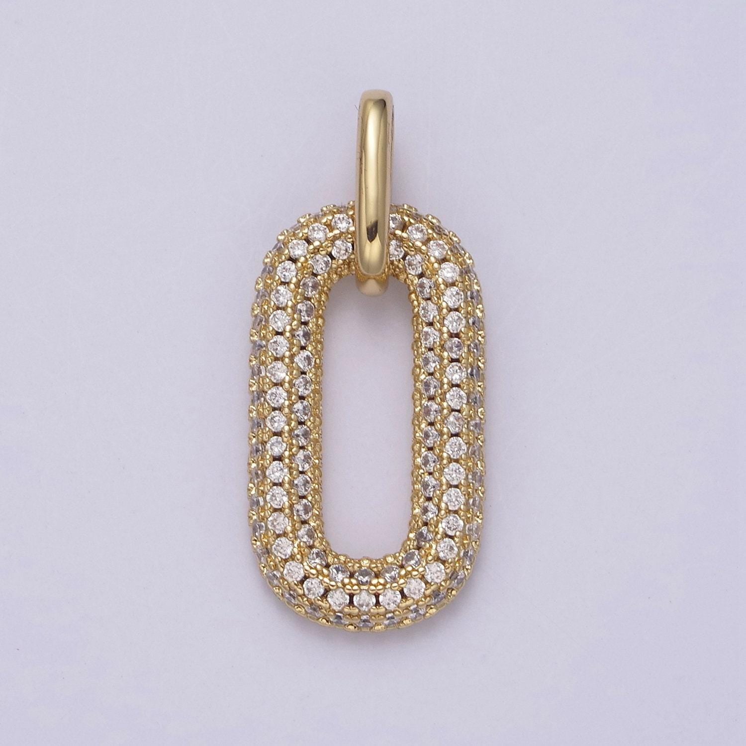 Gold filled oval paper clip link pendant, micro cz pave | diy fashion jewelry charm for necklace bracelet earring | n-543