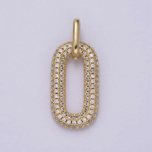Gold filled oval paper clip link pendant, micro cz pave | diy fashion jewelry charm for necklace bracelet earring | n-543