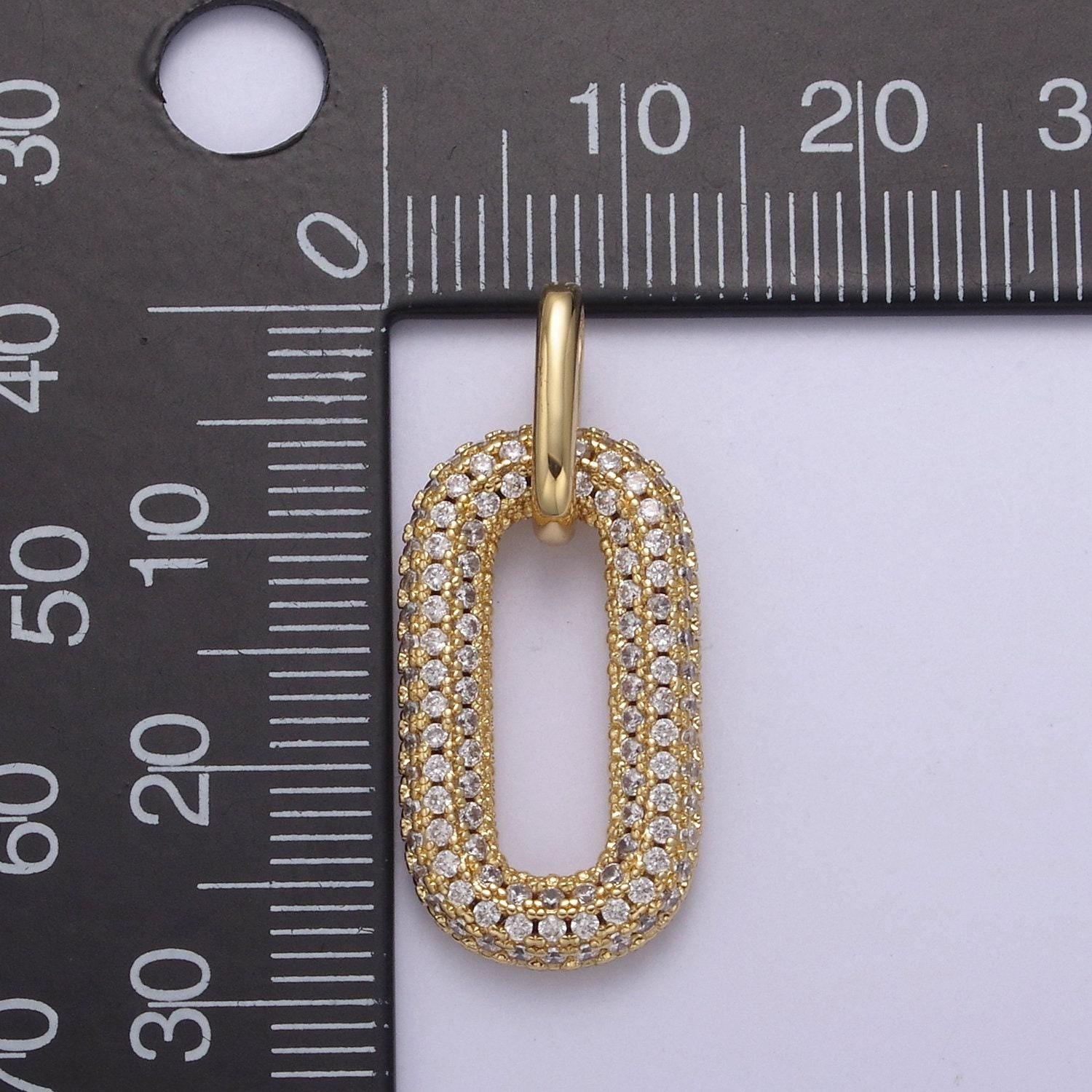 Gold filled oval paper clip link pendant, micro cz pave | diy fashion jewelry charm for necklace bracelet earring | n-543