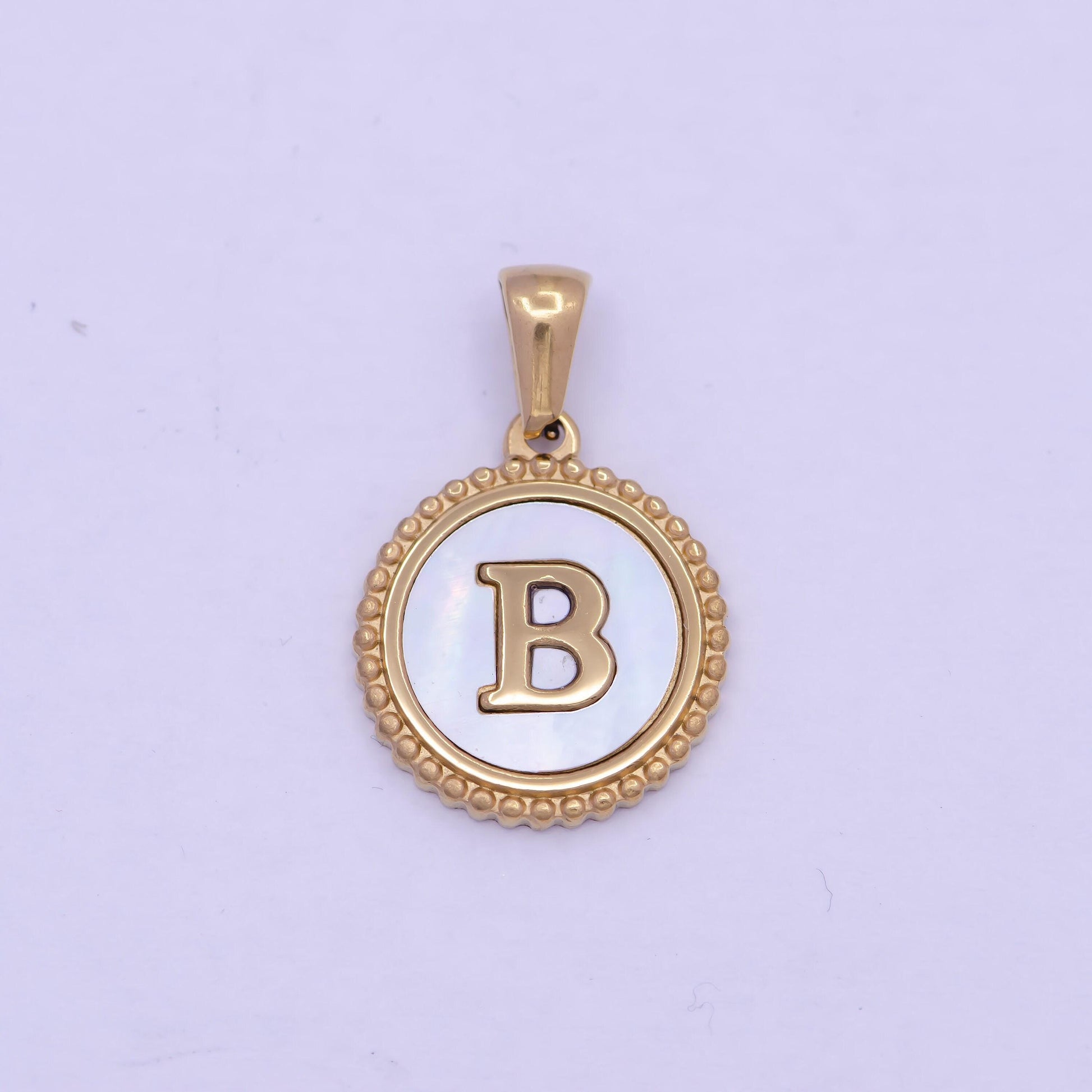 Gold initial letter necklace pendant gold alphabet charm mother of pearl letter minimalist jewelry mop coin pendant for necklace bracelet