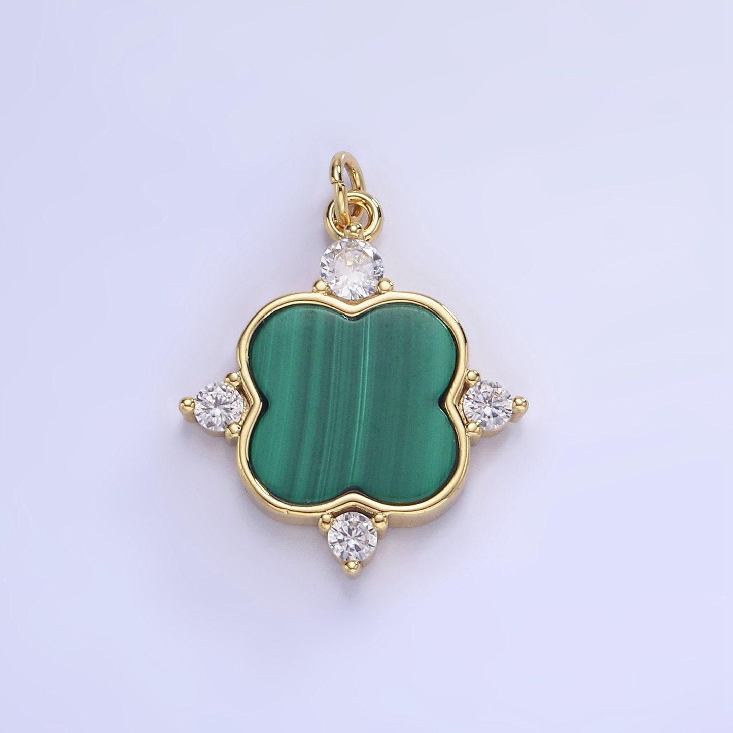 14k gold filled green malachite charm gold bezel tag flower charm for bracelet necklace earring supply | w-562