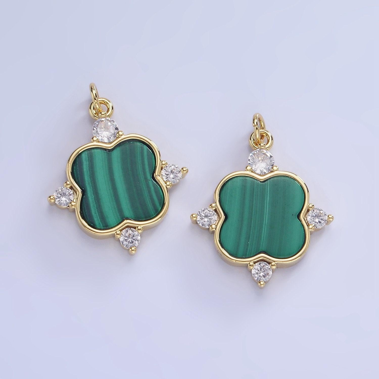14k gold filled green malachite charm gold bezel tag flower charm for bracelet necklace earring supply | w-562