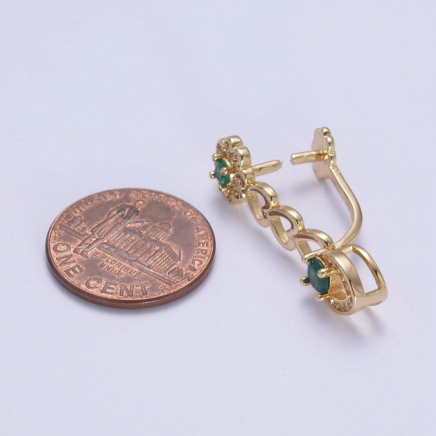Pinch bail clasp, 31.3x7.5mm, pendant bail, 16k gold filled brass jewelry gold bail, charm bail, ice pick with micro pave cz stone l-650