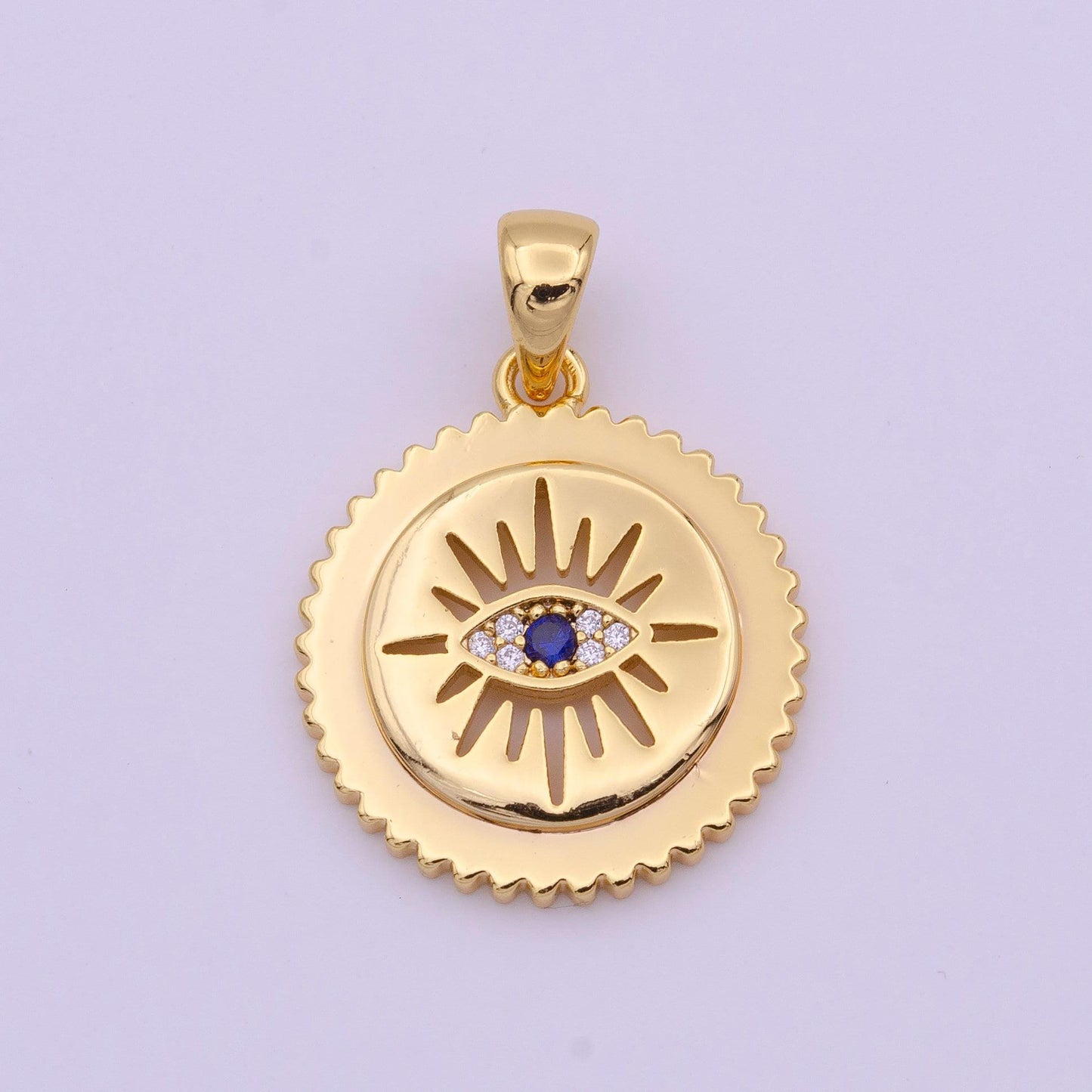 Dainty medallion evil eye pendant gold plated eye charm coin round disc charm i-652