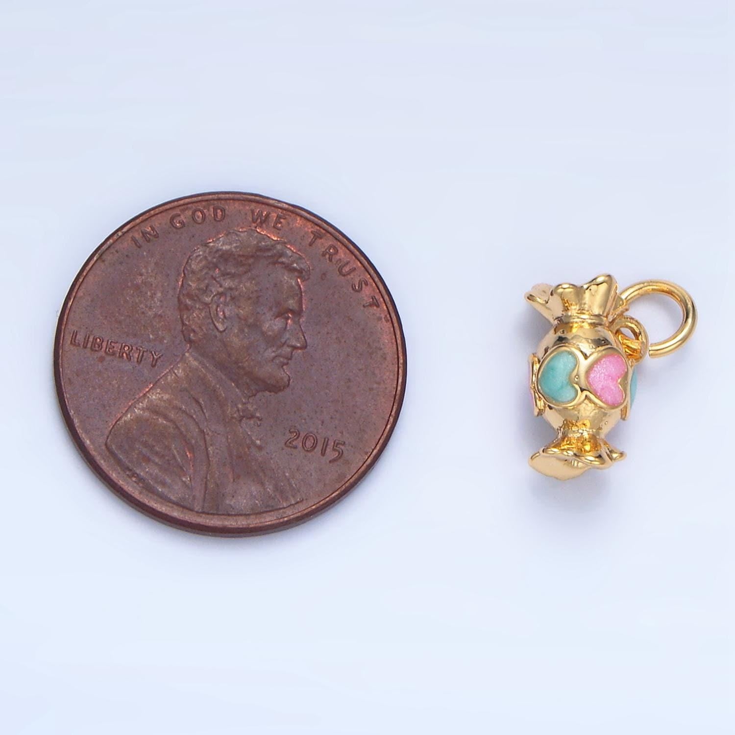 Enamel heart wrap candy 24k gold filled candy charm | x-832