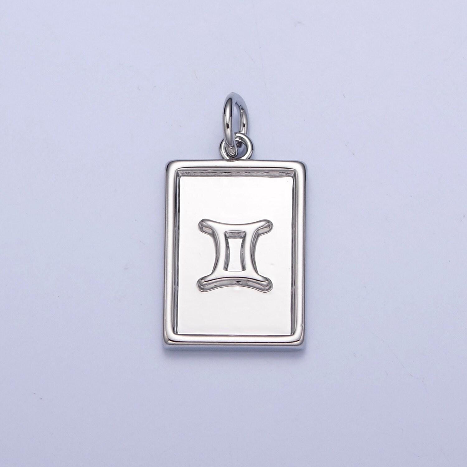 Silver small rectangular zodiac charms white gold-filled astrological zodiac signs, zodiac symbols, birthday, horoscope charm a1433-a1438