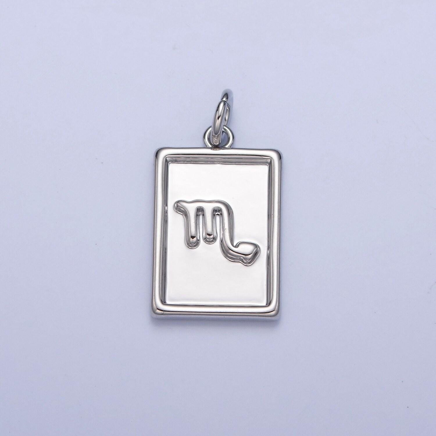 Silver small rectangular zodiac charms white gold-filled astrological zodiac signs, zodiac symbols, birthday, horoscope charm a1433-a1438