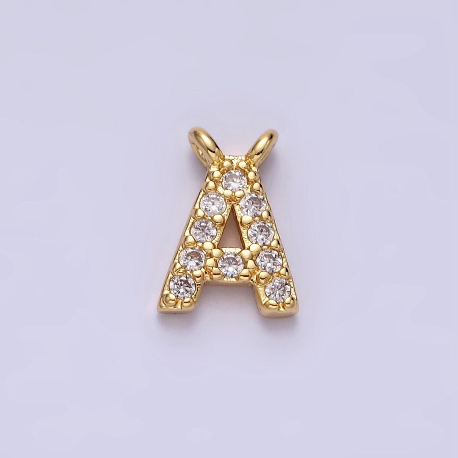 Cubic gold letter charms, personalized charm cz initial bracelet connector, mini pendant charms for necklace alphabet 9x6mm a585-a597