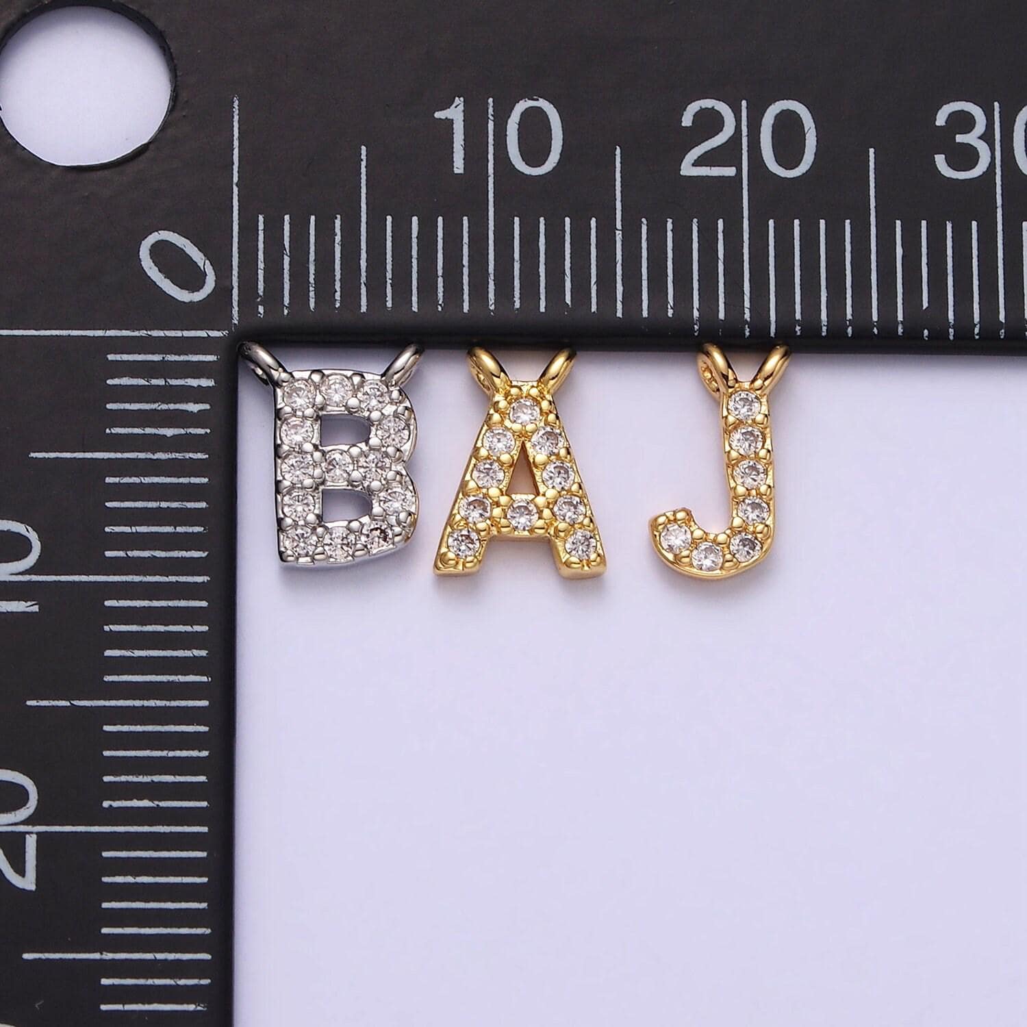 Cubic gold letter charms, personalized charm cz initial bracelet connector, mini pendant charms for necklace alphabet 9x6mm a585-a597