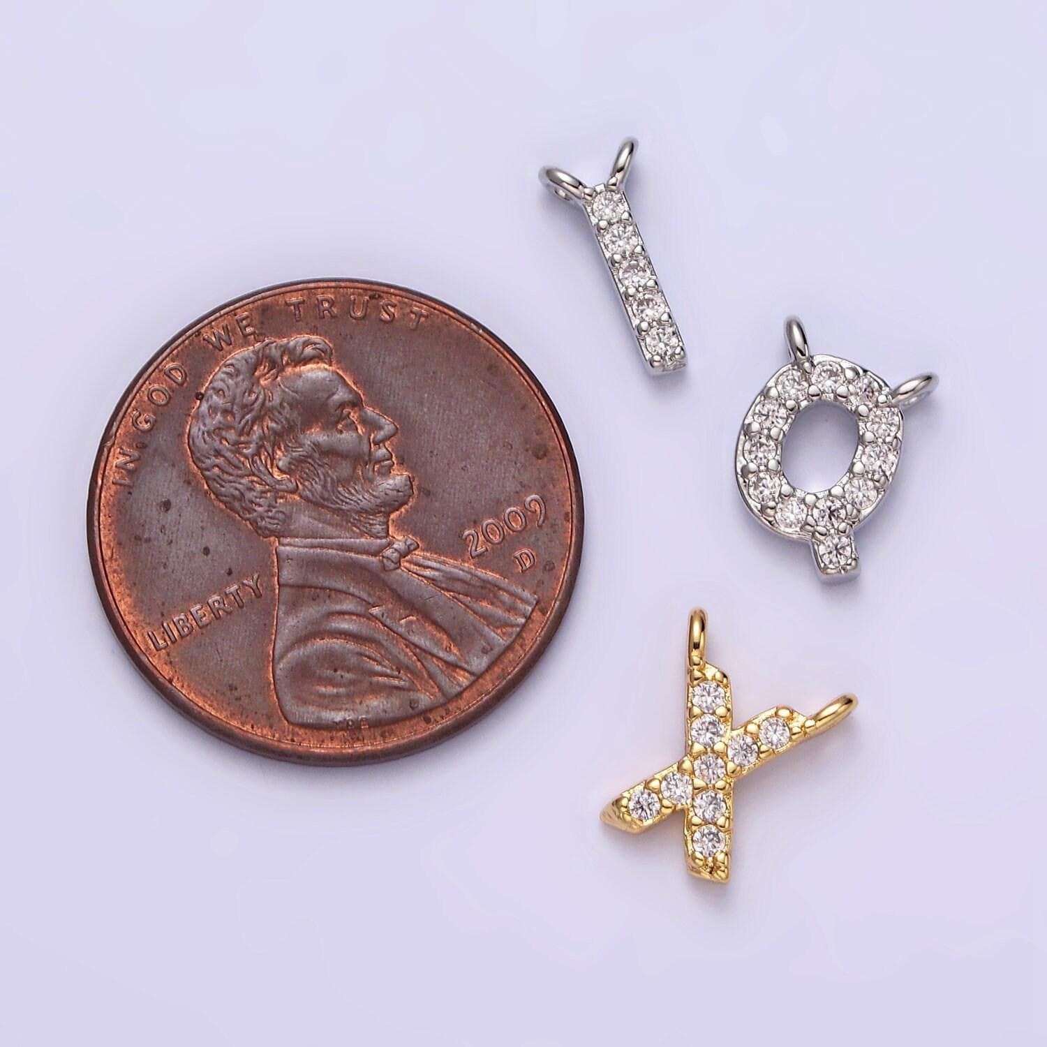 Cubic gold letter charms, personalized charm cz initial bracelet connector, mini pendant charms for necklace alphabet 9x6mm a585-a597