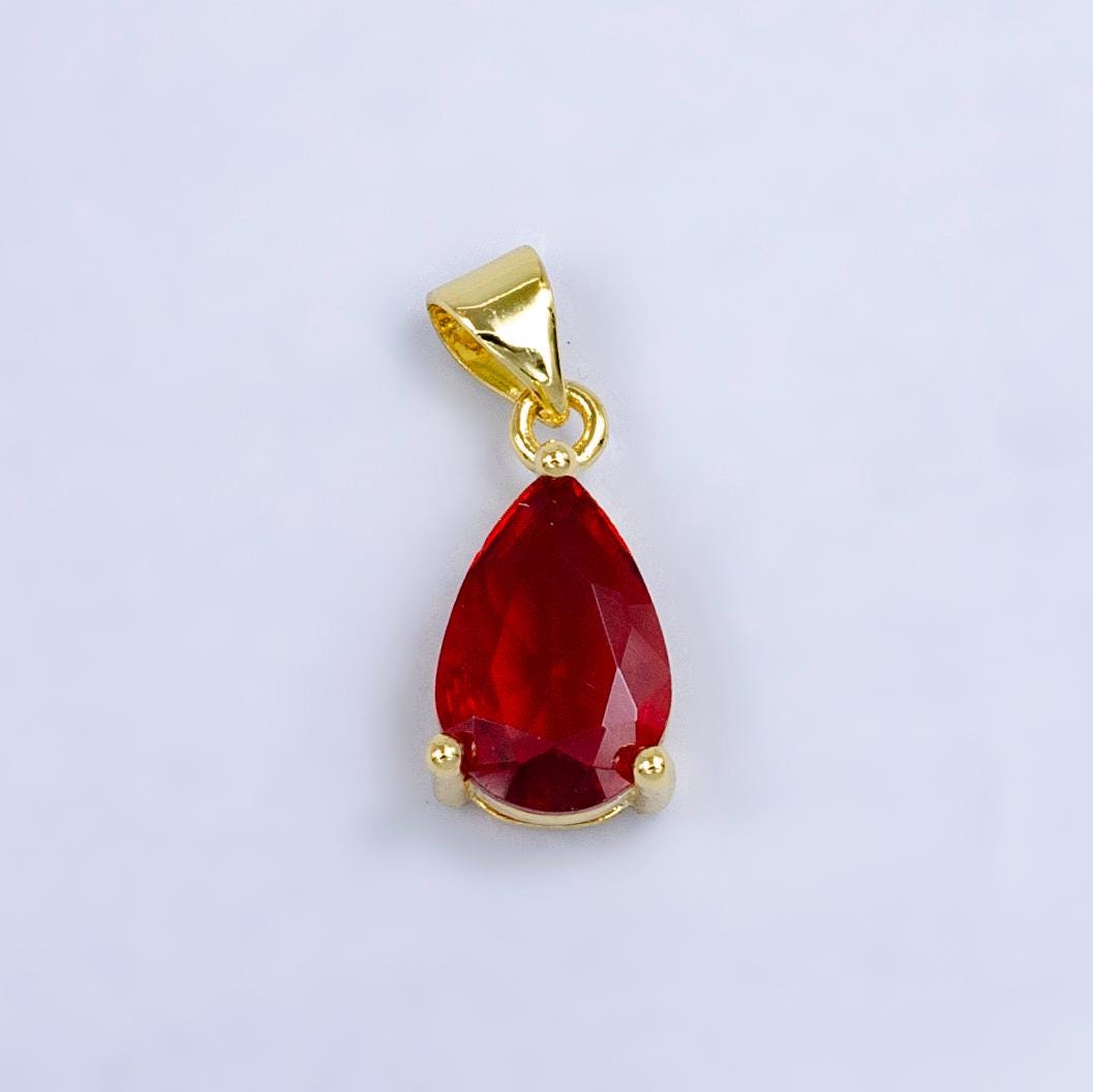 24K Gold Filled Red CZ Teardrop Small Drop Geometric Charm | I-001