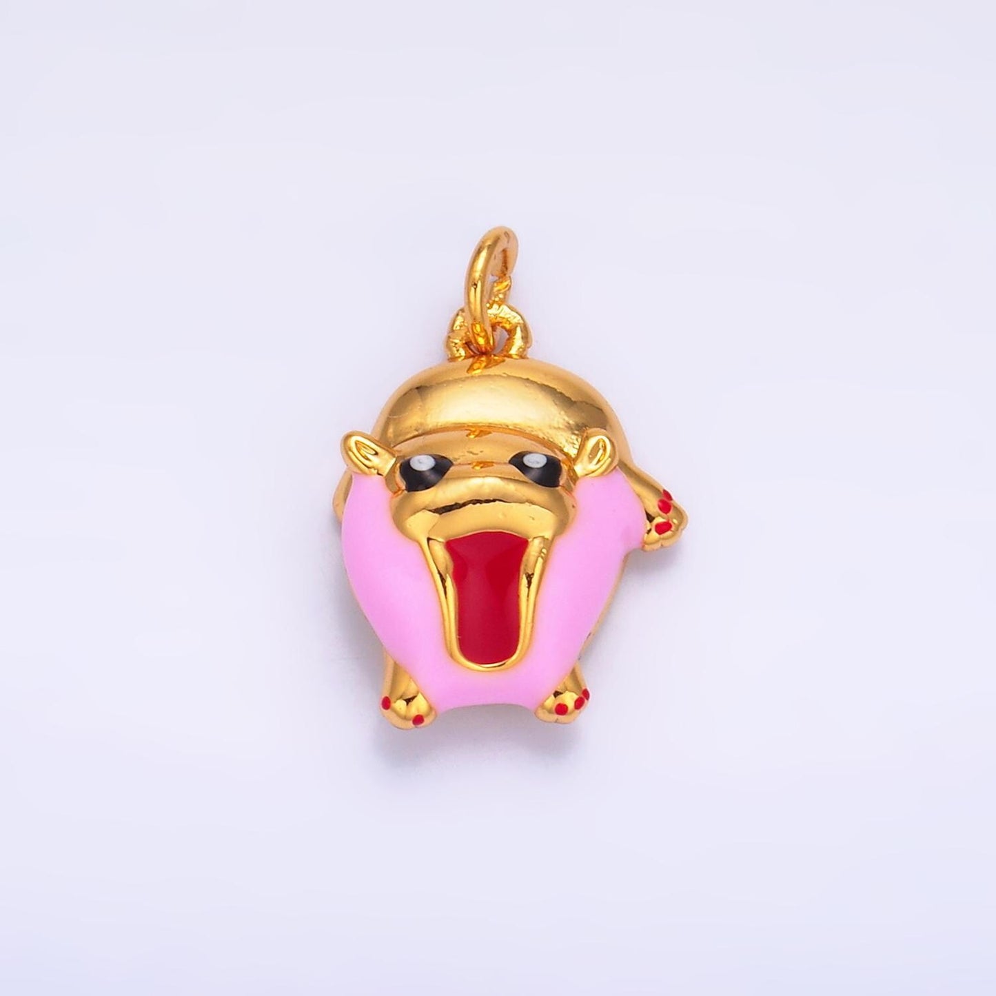 Mini Gold Hippopotamus Charm Cute Enamel Hippo Charm for Necklace or Bracelet, 3D Hippopotamus Pendant W243
