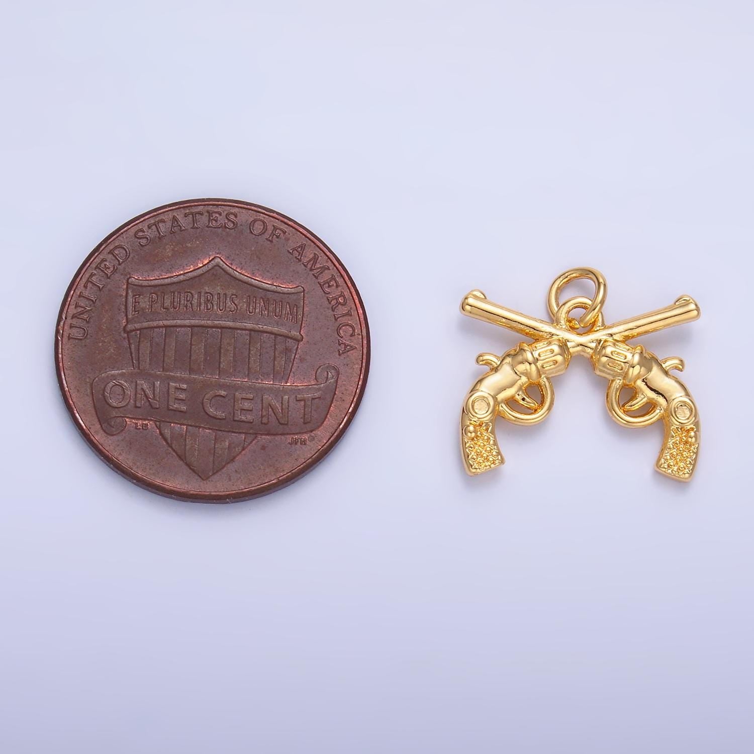 Dual Pistol Charm Gold Revolver charm pendant Western Cowboy Gun Charm Wild Wild West Jewelry Inspired W350