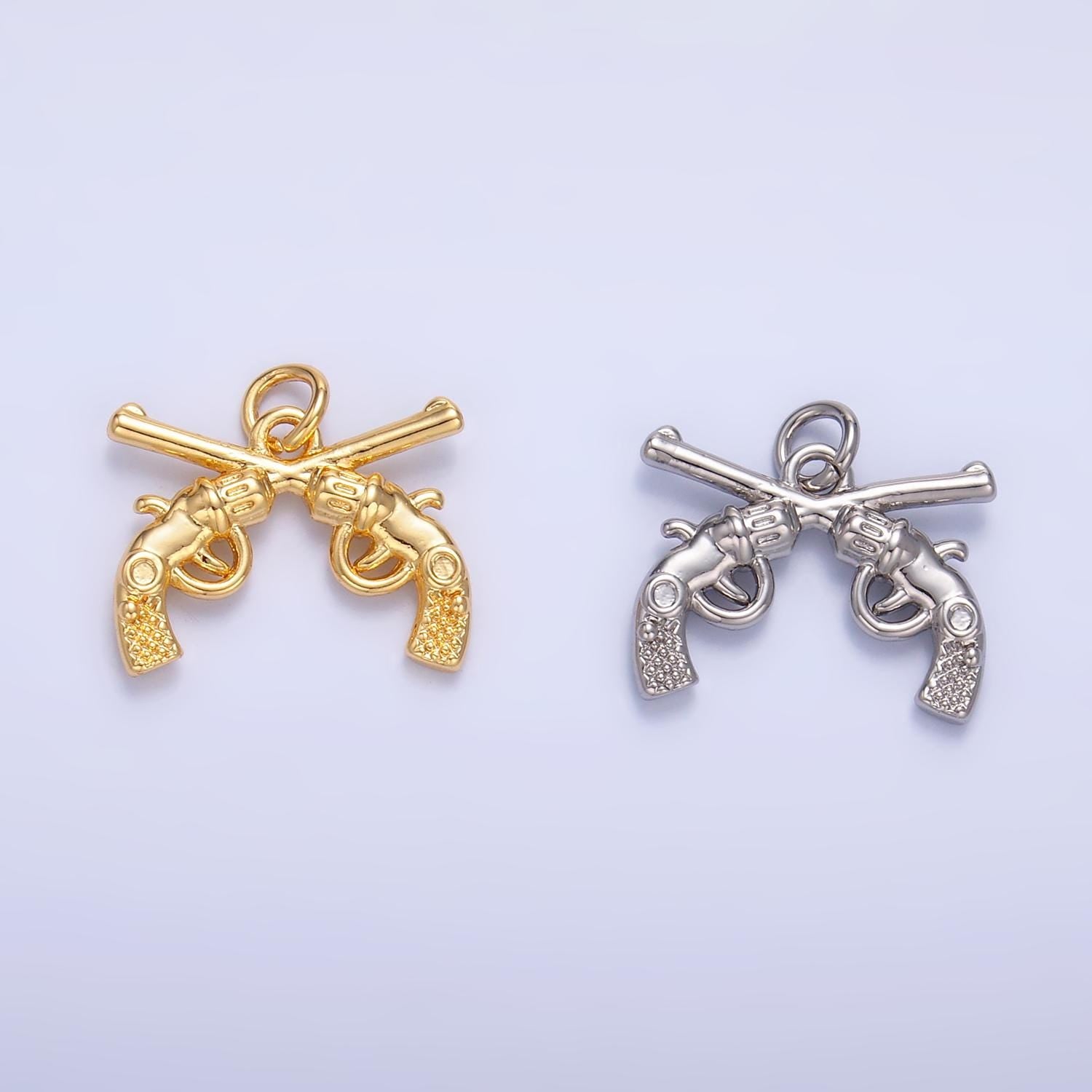 Dual Pistol Charm Gold Revolver charm pendant Western Cowboy Gun Charm Wild Wild West Jewelry Inspired W350