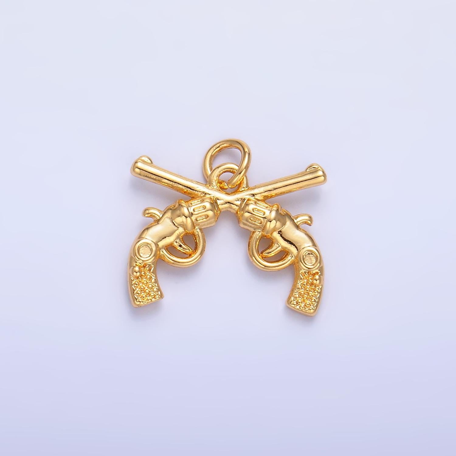 Dual Pistol Charm Gold Revolver charm pendant Western Cowboy Gun Charm Wild Wild West Jewelry Inspired W350