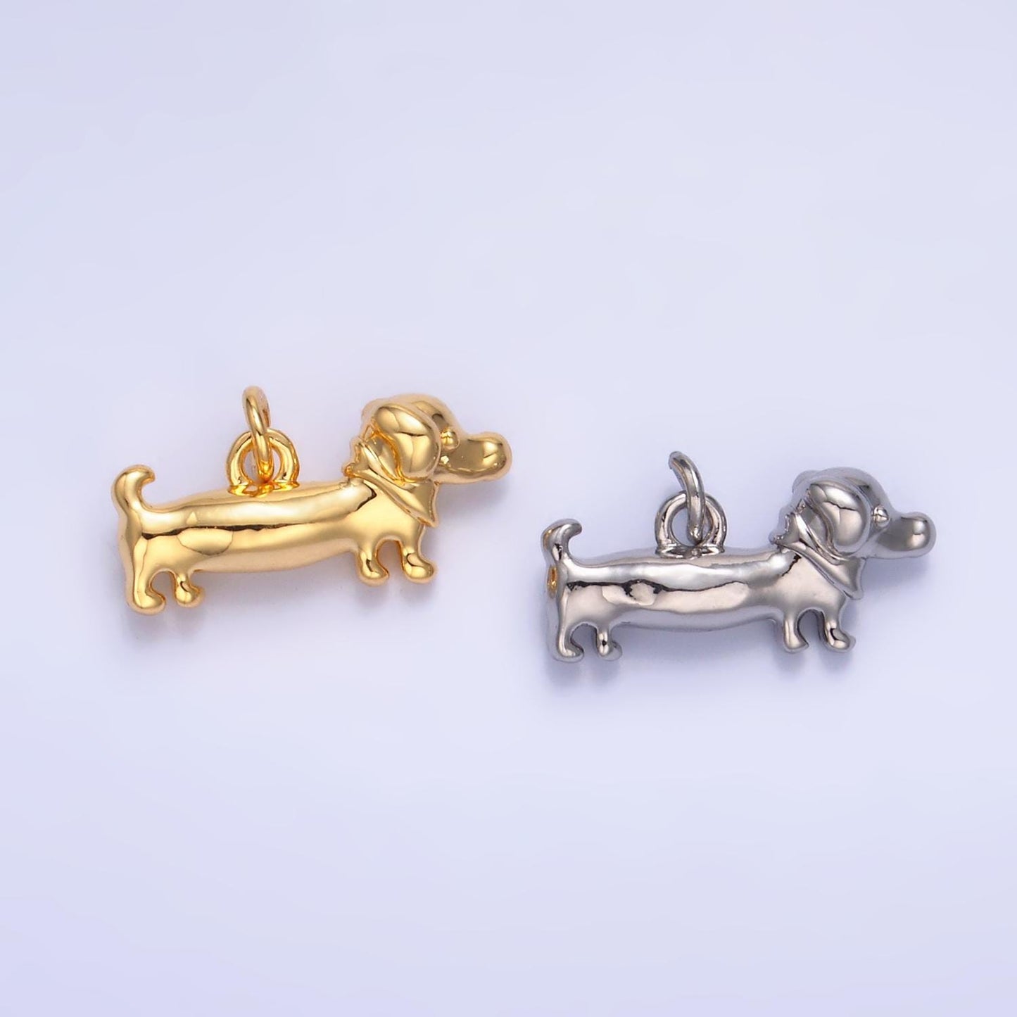 24K Gold Filled Weiner Dog Dachshund Charm 8x16mm Charm Silver Bracelet Necklace Pendant Animal Charms W349
