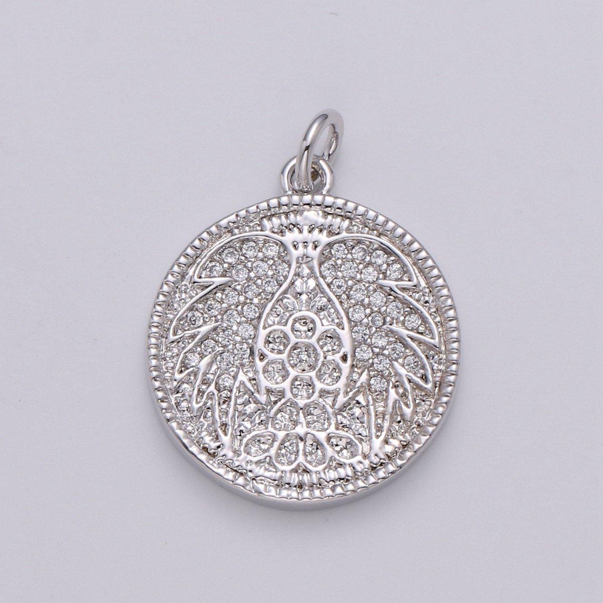 Gold Angel Wing Charm Pendant, CZ Micro Pave Angel Wing Pendant, Gold Coin Angel Wing Charm, Cubic Zirconia Micro Pave Silver Wing Charm