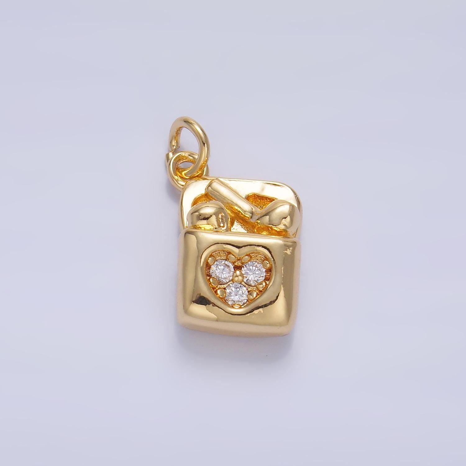 Mini Gold Gadget Charms 24K Gold Filled CZ Heart Case Pendant Headset Earphone Charm Bracelet Necklace for DIY Jewelry Making Supply W371