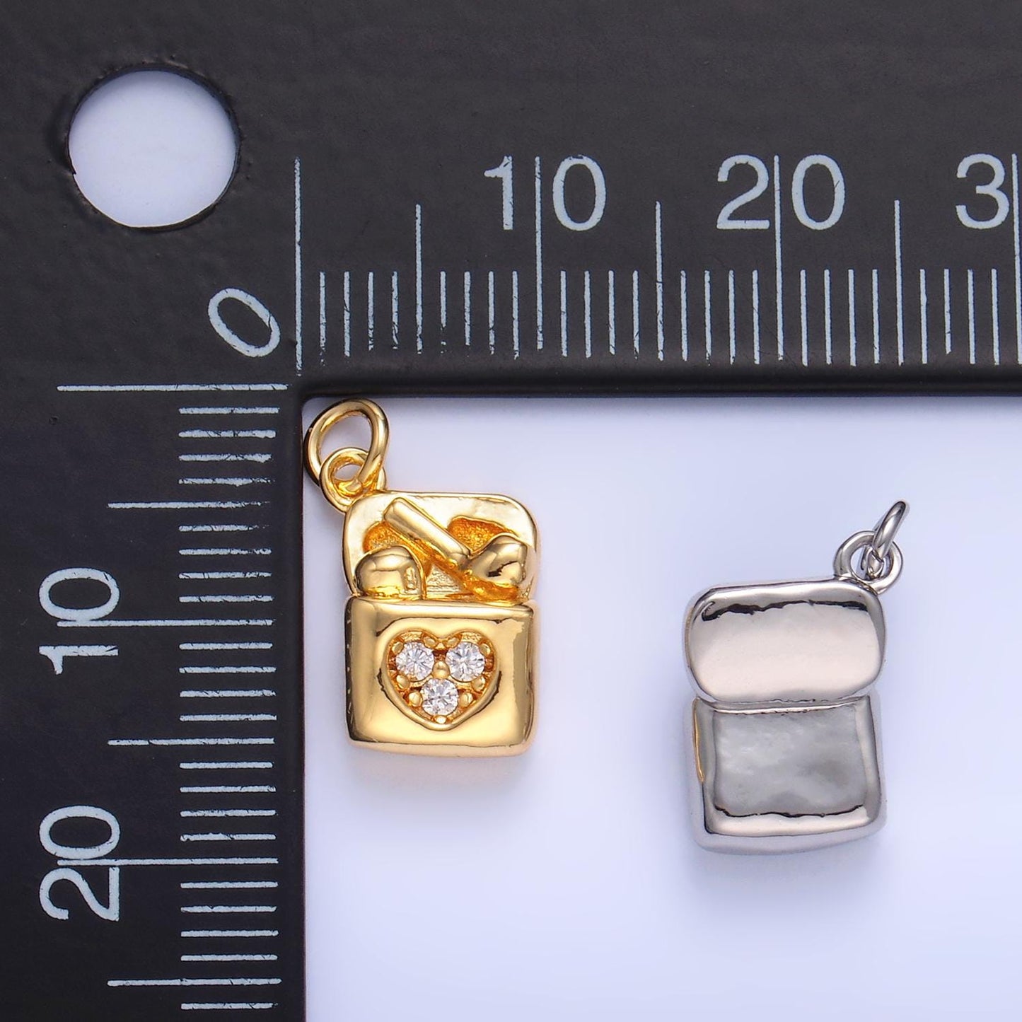 Mini Gold Gadget Charms 24K Gold Filled CZ Heart Case Pendant Headset Earphone Charm Bracelet Necklace for DIY Jewelry Making Supply W371