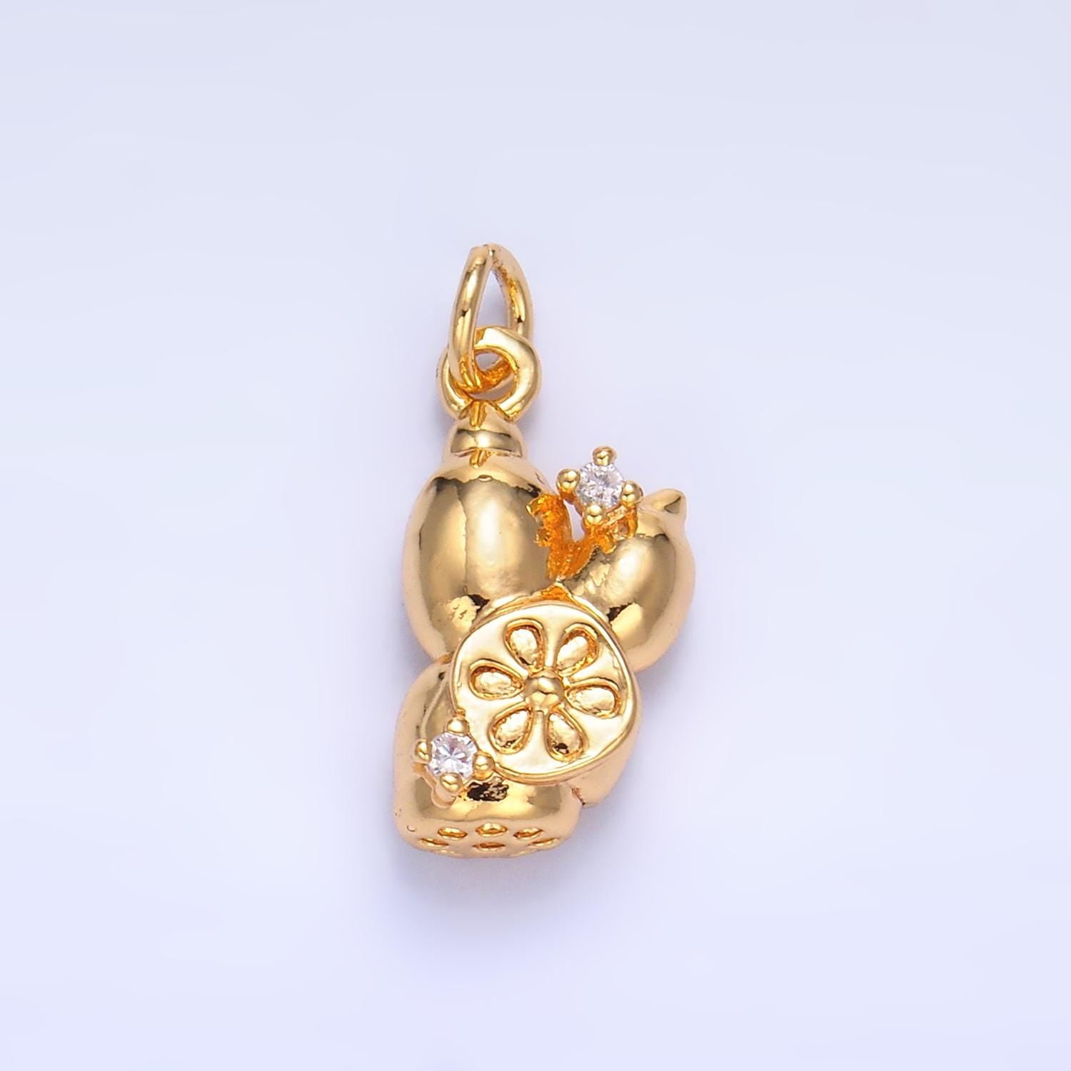 Mini Gold Lotus Root Charms 24K Gold Filled Vegetable Hot Pot Soup Pendant Charm Bracelet Necklace for DIY Jewelry Making Supply W360