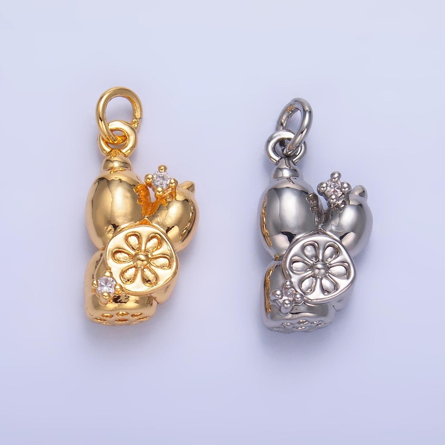 Mini Gold Lotus Root Charms 24K Gold Filled Vegetable Hot Pot Soup Pendant Charm Bracelet Necklace for DIY Jewelry Making Supply W360