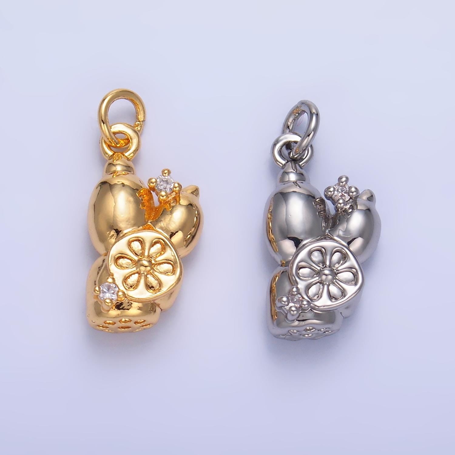 Mini Gold Lotus Root Charms 24K Gold Filled Vegetable Hot Pot Soup Pendant Charm Bracelet Necklace for DIY Jewelry Making Supply W360