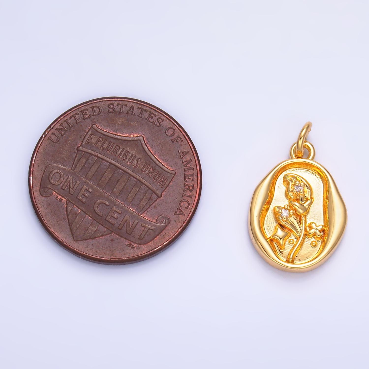 14K Gold Filled Molten Gold Morning Glory Tulip Birth Flower Personalized Oval Charm | W384