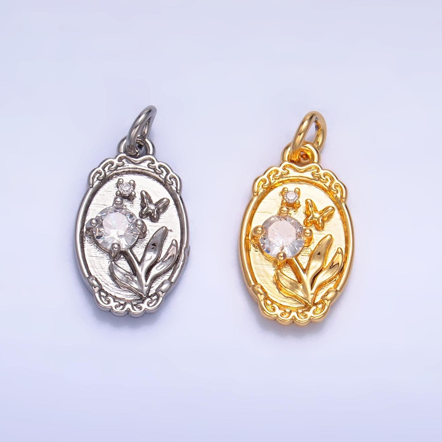 14K Gold Filled Molten Gold Sun Flower Charm Spring Garden Birth Flower Personalized Oval Charm | W383