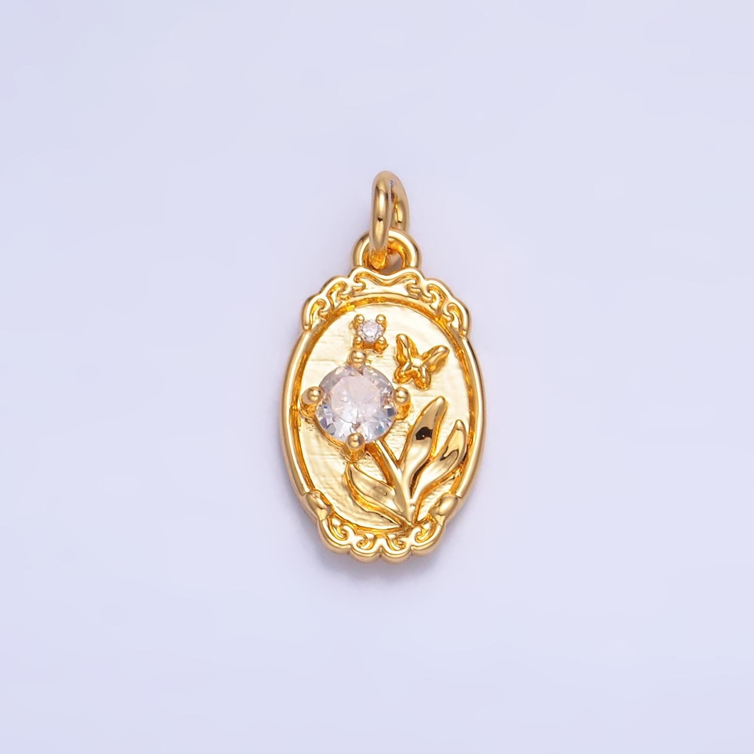 14K Gold Filled Molten Gold Sun Flower Charm Spring Garden Birth Flower Personalized Oval Charm | W383