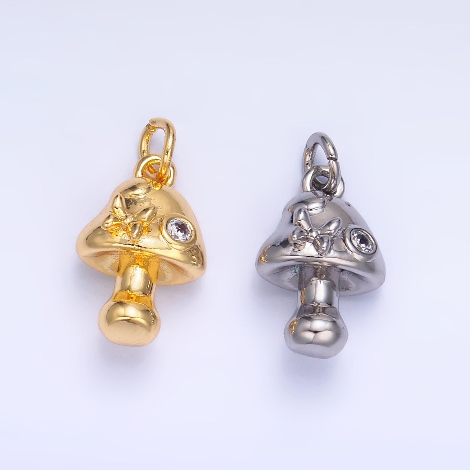 Mini Silver Mushroom Charms 24K Gold Filled Shroomie Pendant Charm Bracelet Necklace for DIY Jewelry Making Supply W354