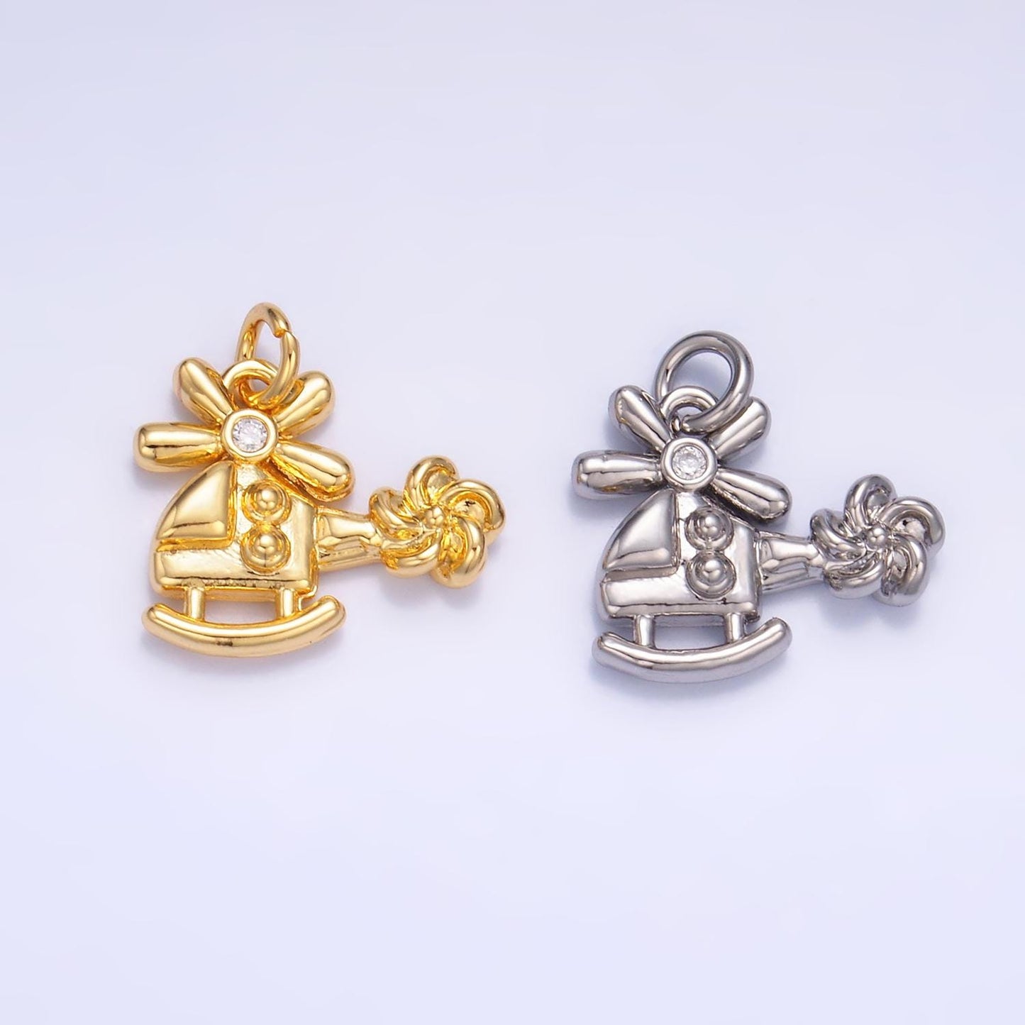 Mini Silver Helicopter Charms 24K Gold Filled Chopper Pendant Charm Bracelet Necklace for DIY Jewelry Making Supply W370