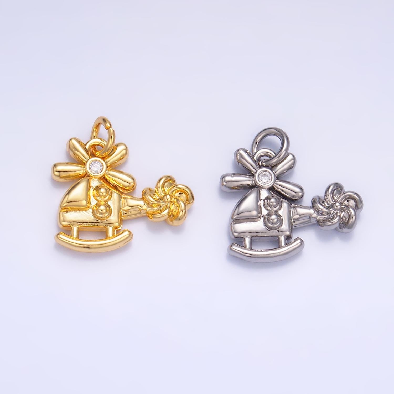 Mini Silver Helicopter Charms 24K Gold Filled Chopper Pendant Charm Bracelet Necklace for DIY Jewelry Making Supply W370