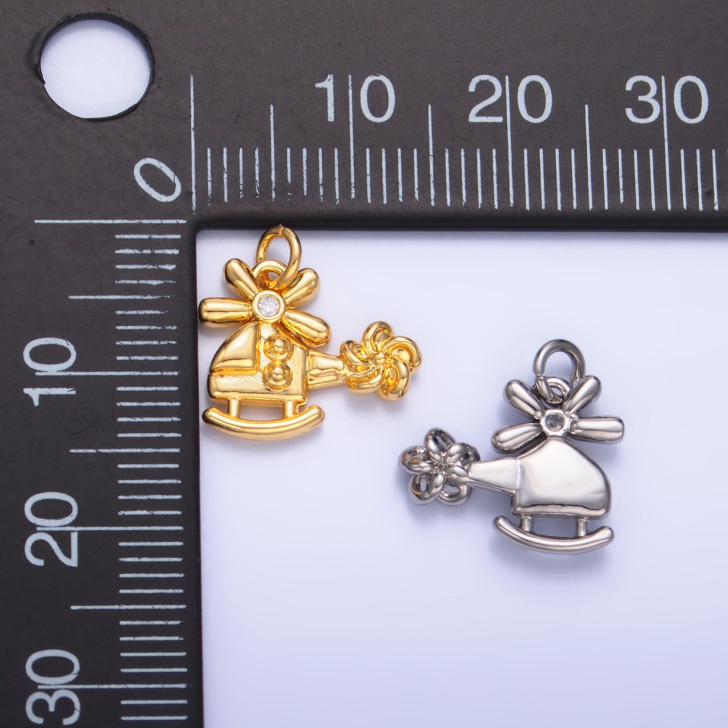 Mini Silver Helicopter Charms 24K Gold Filled Chopper Pendant Charm Bracelet Necklace for DIY Jewelry Making Supply W370