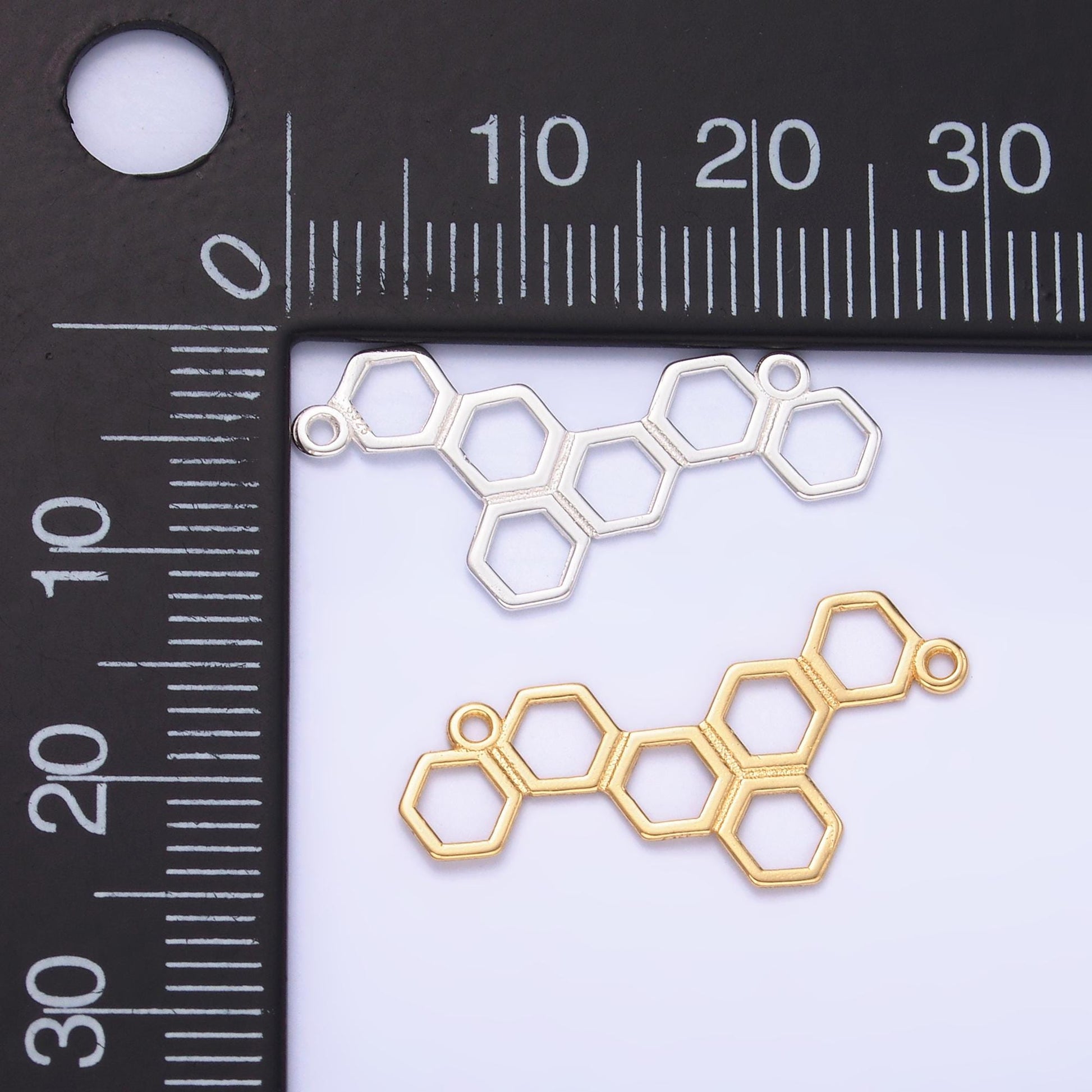 Dainty Sterling Silver honey comb charm Connector Gold Vermeil hexagon Honeycomb open Link Connector for Bracelet Necklace component SL-634