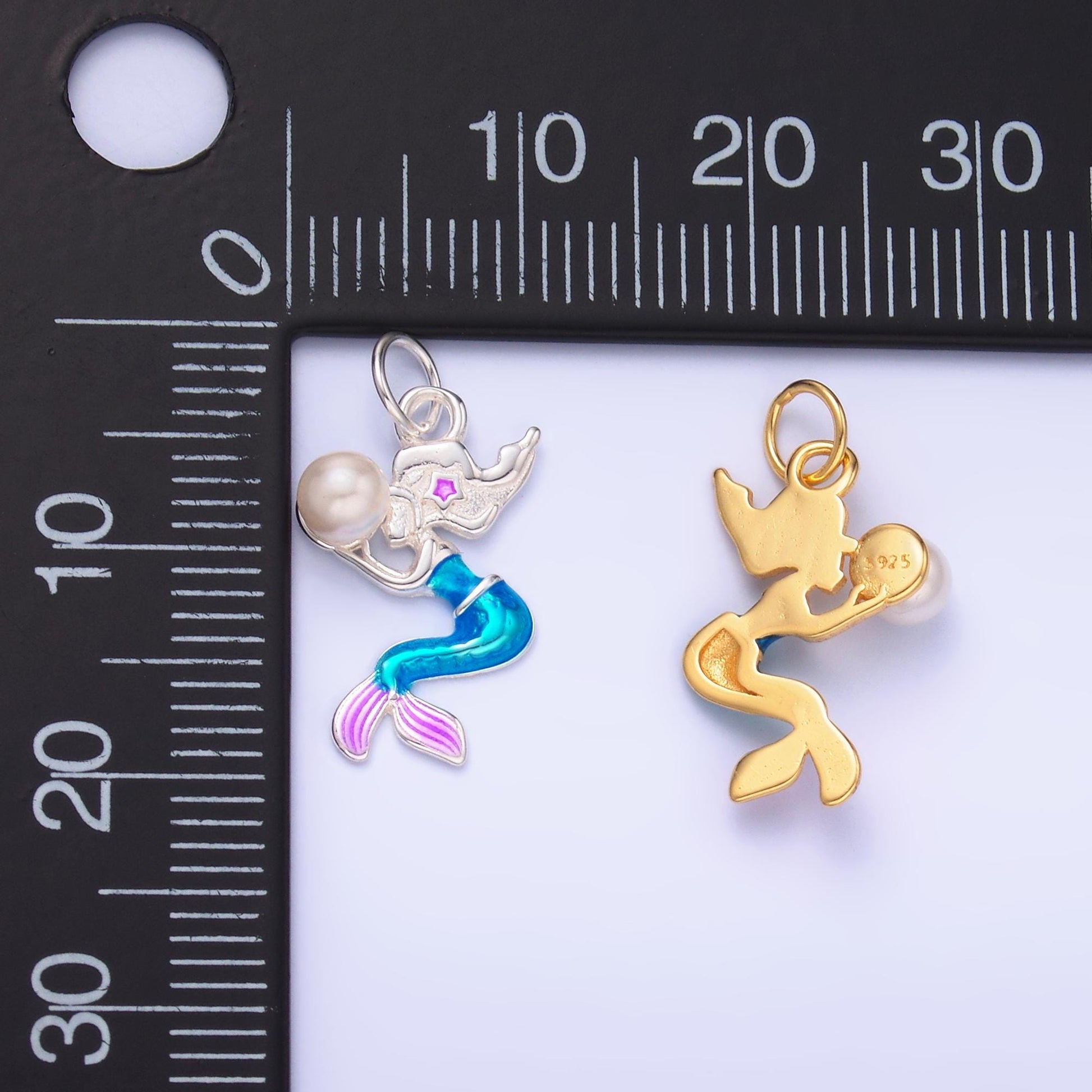 S925 sterling silver enamel Mermaid charm girly Pearl mermaid color Under the Sea pendant | SL-625