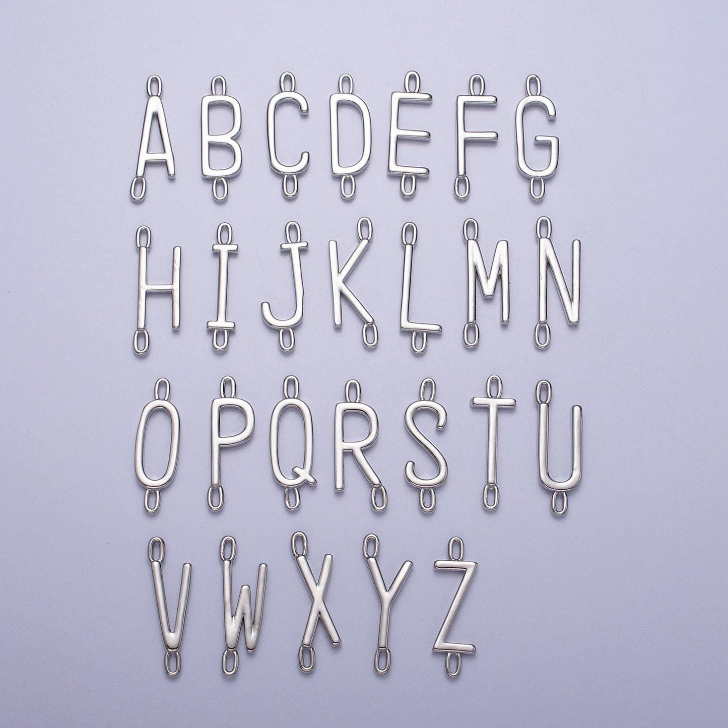 Dainty sideway initial charm connector silver letter dainty name necklace link connector for personalized jewelry supply bracelet necklace